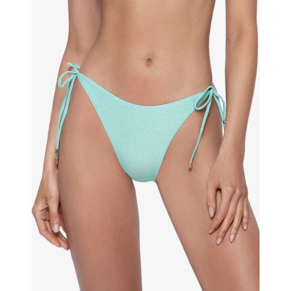 PQ SWIM PILYQ Bikini Bottoms SZ Large NWT Divine Tie Side Full Aqua Blue Shimmer